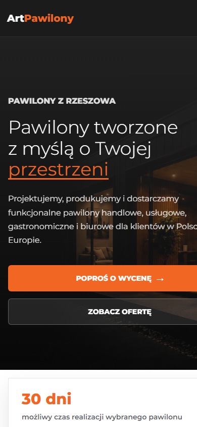 ArtPawilony - podgląd strony na telefonie